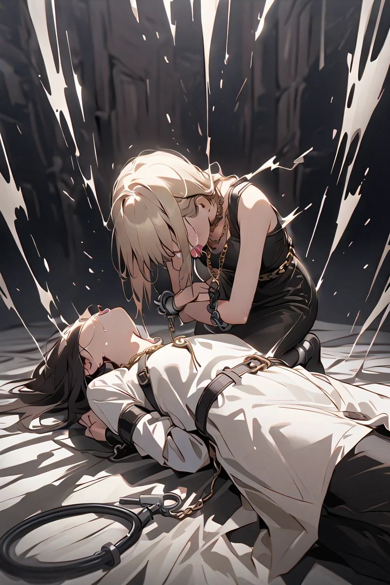solo, male, (muscular),  white body, white belly, ，Head back，Open-mouthed，mouth drool，（kneeling):1.3, Recline back，(white  shirt，The blindfold covers the eyes, white  panties，Panties with water stains，Black pattern:1.2，bulge in panties，binding),  a scar，pearls of sweat，((half-body portrait)),  (exteriors:1.35),  fog atmosphere，rays of moonlight，alleys，shadowing （Particle，water stain，Orange glow）：1.3，detailedbackground，realisticlying，realistic hand，8k hdr，（Dark shadows，Wide dynamic range，hdr，low-light：1.2）explicit content，The erection，explicit content，The erection，Mouth balls --auto