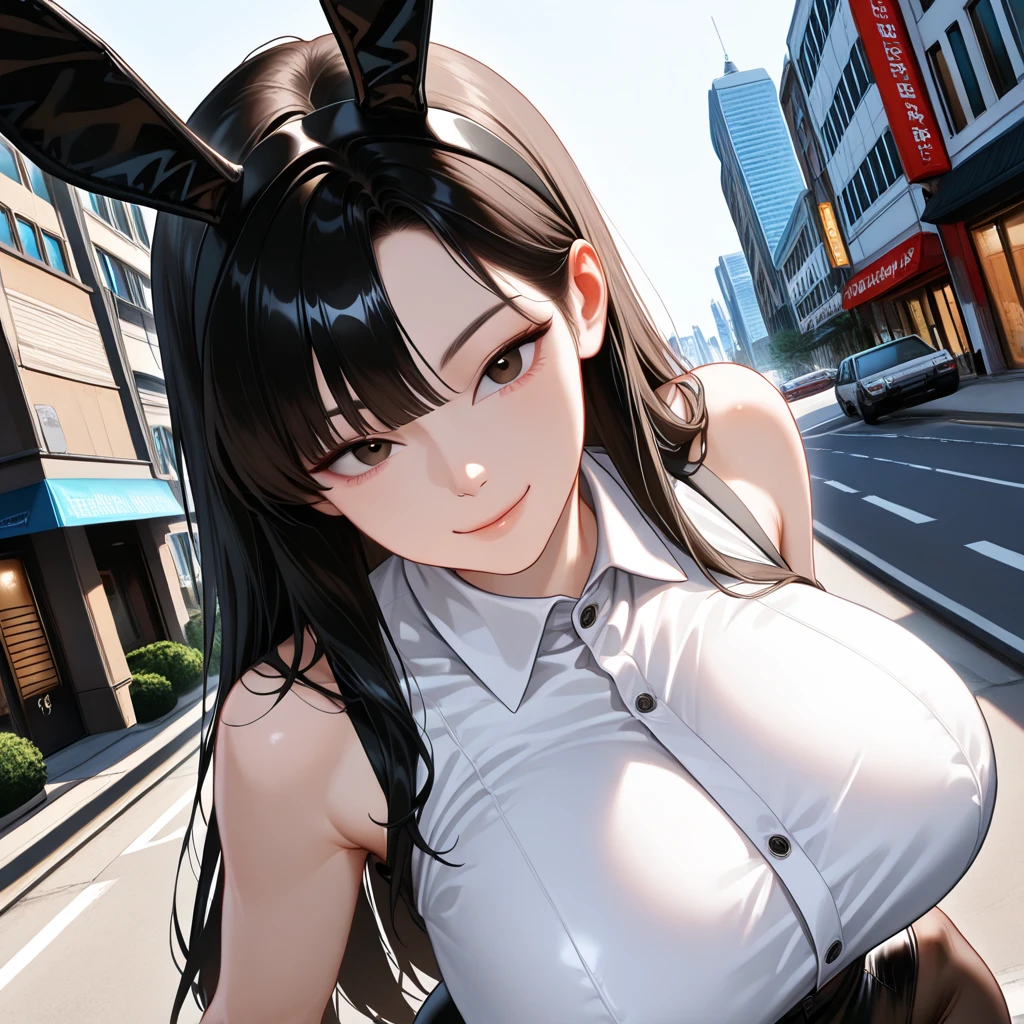 blond haired woman in latex posing on a city street, Bunny Girl, ultrarealistic sweet bunny girl, 3 d anime realistic, 3 D rendering character art 8 K, photorealistic anime girl rendering, Realistic anime 3 D style, Ross Tran 8 K, hyper realistic anime, trending on cgstation, at cyberpunk city, Digital anime art, Anime style. 8K