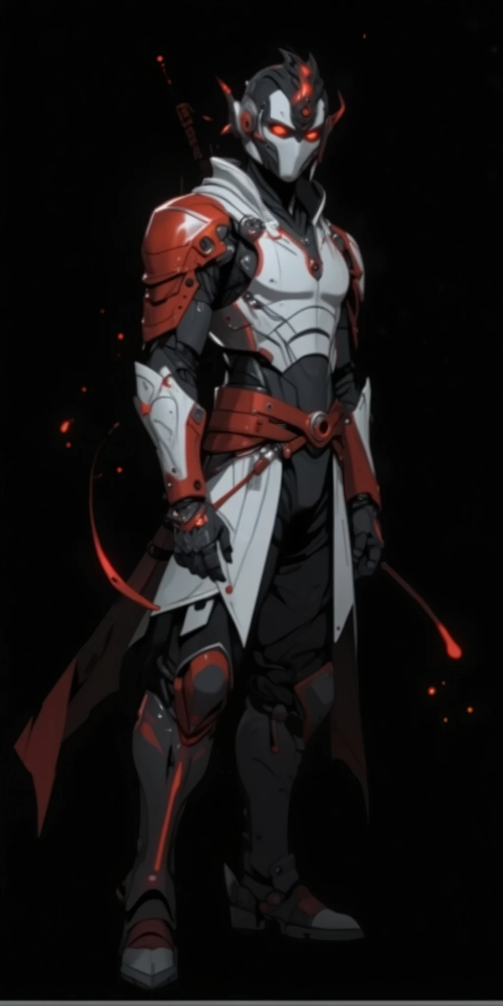 chargen_stylised_illustration, male, character concept, character art, front view, full body, anime, cyberpunk samurai, hi-tech samurai, white and red