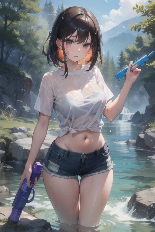 (masterpiece, best quality:1.2), full-body shot, 1girl, young girl, Judo, black hair, short hair, wet hair, black eyes, slender figure, slender hands, slender legs, red belt Judo, white bra, white panties, shows copletely underwear, white bikini, dirty, dust, wear a leash, wear handcuffs, mud, deep mud, damp, wet, mud stuck to the body, dust, forest, in the swamp, fallen tree trunk, bloody, deep wound, full of blood, female genital organs