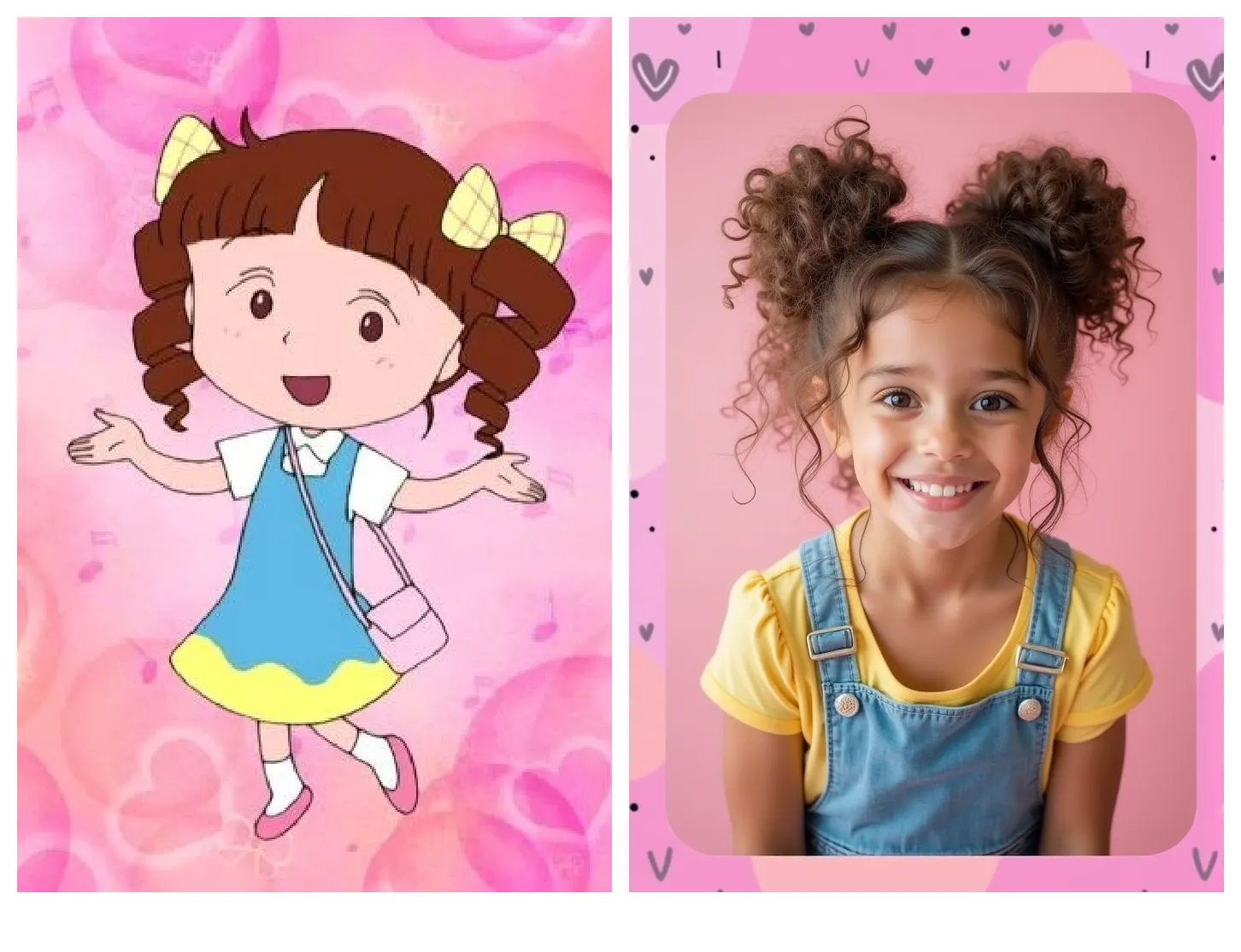 Objective: To create a digital illustration of a girl with two pony tails, showcasing a sweet smile on 
her face, Wearing a cute dress. The illustration should convey a sense of happiness and warmth.
Description: The illustration should feature a young girl with two distinctive bony tails in her 
hairstyle. She should have a sweet and genuine smile on her face, capturing a joyful and friendly 
demeanour. The overall style should be appealing and engaging, suitable for a children's book or a 
whimsical character design.
Details:
Character Design
Hair: Two bony tails, styled neatly.
Face: Expressive eyes with a twinkle of joy.
Clothing: Casual, colourful outfit (e.g., a cute dress or a t-shirt with a skirt).
Pose and Expression: Hands could be holding something small (e.g., a flower or a book) or simply by 
her sides.