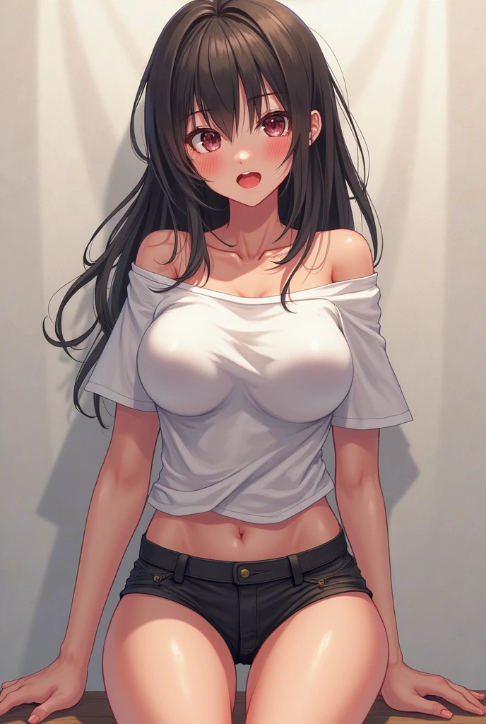 Sexy anime women with no bra on white t shrit that is wet nipbles showing
