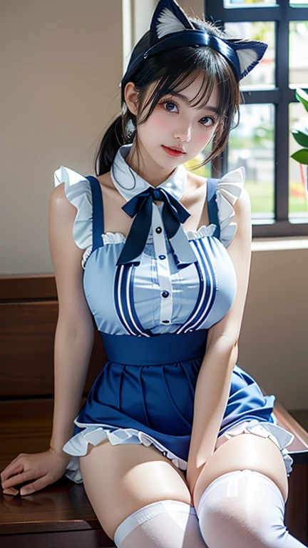 (top-quality)、 (masterpiece)、(Professional lighting with fewer shadows)、 (A hyper-realistic)、 (perfect anatomia)、 (In front of the camera、There are two women、Forward and backward、Crying Kuroko、That and bangs and forehead), ( Huge breasts:1.5), (Bright and even whitening skin without wrinkles and steps), (Beautiful blue eyes with long eyelashes and red tear bags)、 (Her outfit is a cramped sailor suit、Too short micro mini pleated skirt is directly on her body:1.5), (Two people are surrounded by flowers, Face the front in front of the camera、Proudly stick out your chest:1.3), (Another person on the other side、arcuatewith waist, Turn your back and expose your proud big ass:1.3), (One hand behind the head, A beautiful face is a beautiful smile with lowered eyebrows:1.3),