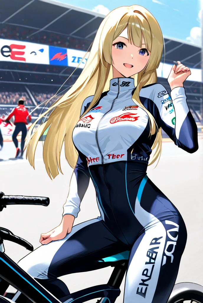 speed skating、arena、Beauty、slide by lowering one's hips、breast enhancement、thick thighs、goggles、race、front