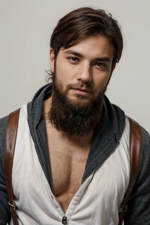 Homem sem camisa, musculoso, com cara de mago, wizard beard and wizard hat