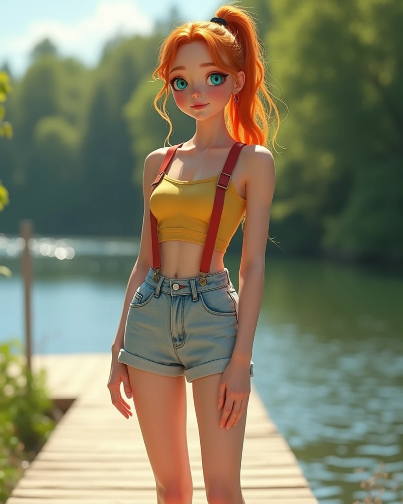 (masterpiece, best quality, highres, high resolution:1.2), extremely detailed, realistic, intricate details, seductive pose, eye-level shot, Saoirse, a cute 22 year old woman from Ireland, curly red hair, medium breasts, freckled skin, , on farm, sitting in river, jean shorts, tank top, cowboy hat, smiling, <lora:wetshirt15_v2.0:0.55> wetshirt