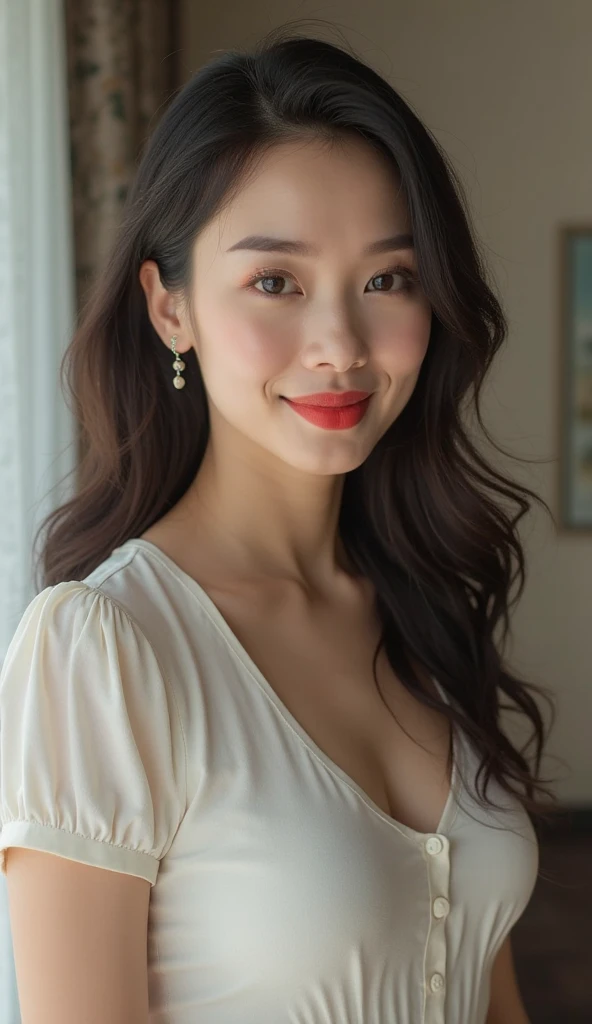 Gorgeus Girl, Beautiful, Baby Face, 20 Years Old, White Skin, red lipstick, sensual Lipstick, Colossal Breasts, Movie Lighting, Futuristic, ((Cleavage)), Green-Gold Classy Lace G-string, Rose Eye, Muscles, Bokeh, Masterpiece, Medium Bob, Rose-Gold Hair, Lying Among the Rubble of Leaves, Smile