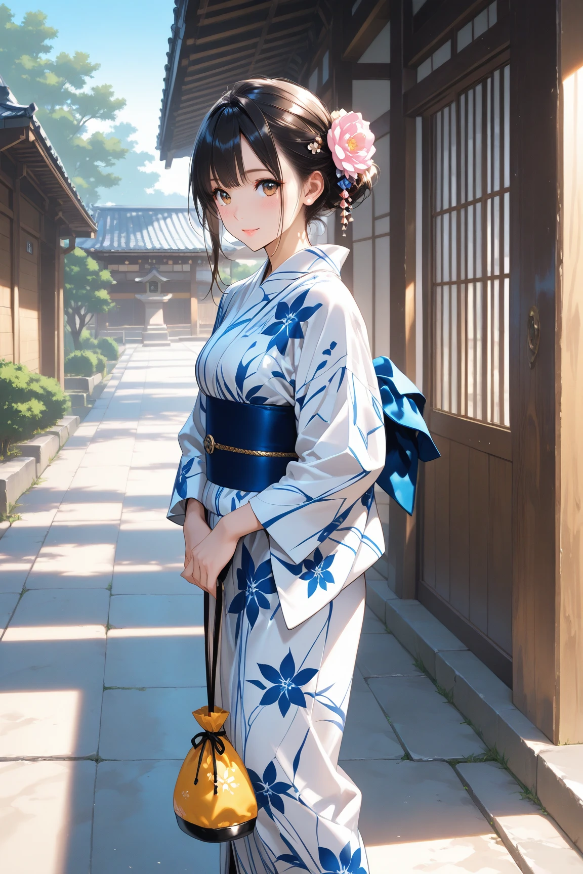 Yukata、Close contact to the body、Alluring、, drunk, modern, from behind, Canon, masterpiece, anatomically correct, super detail, high details, high quality, 16k