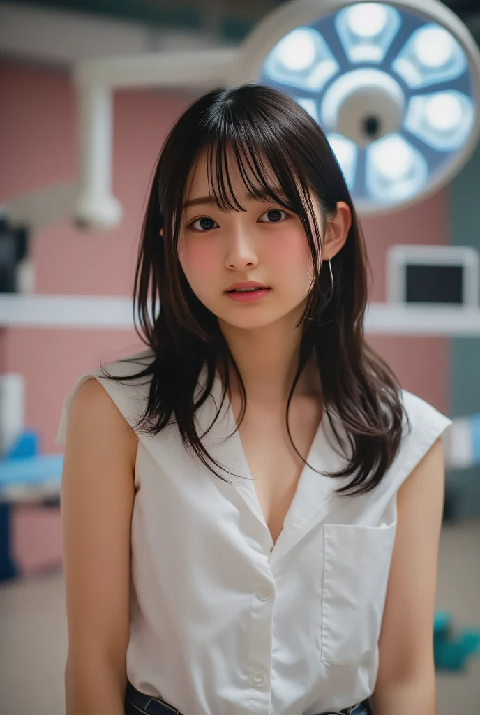 ((masterpiece), (best quality), ultra high res, (raw photo:1.2), (photorealistic:1.4), Exceptional detail, dramatic lighting, highres,   8k, absurdres, 
Yurisa, 1girl, artist_name, bangs, black_hair, brown_eyes, brown_hair, grey_background, jacket, jewelry, lips, long_hair, looking_at_viewer, necklace, nose, open_clothes, parted_lips,  realistic, red_lips, shirt, smile, solo, teeth, umbrella, upper_body, white_shirt,
 <lora:Yurisa_16-000006:0.6>