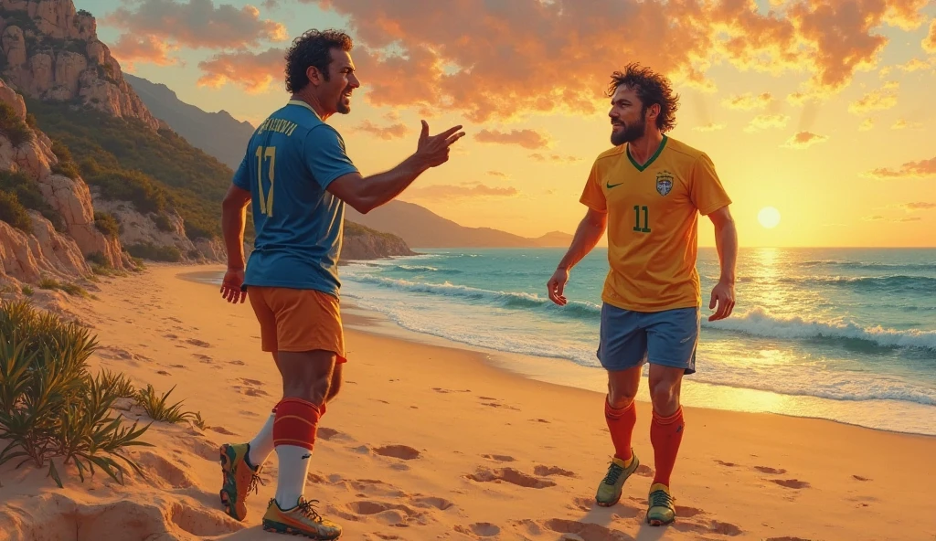 Neymar and Messi walking together in Copacabana