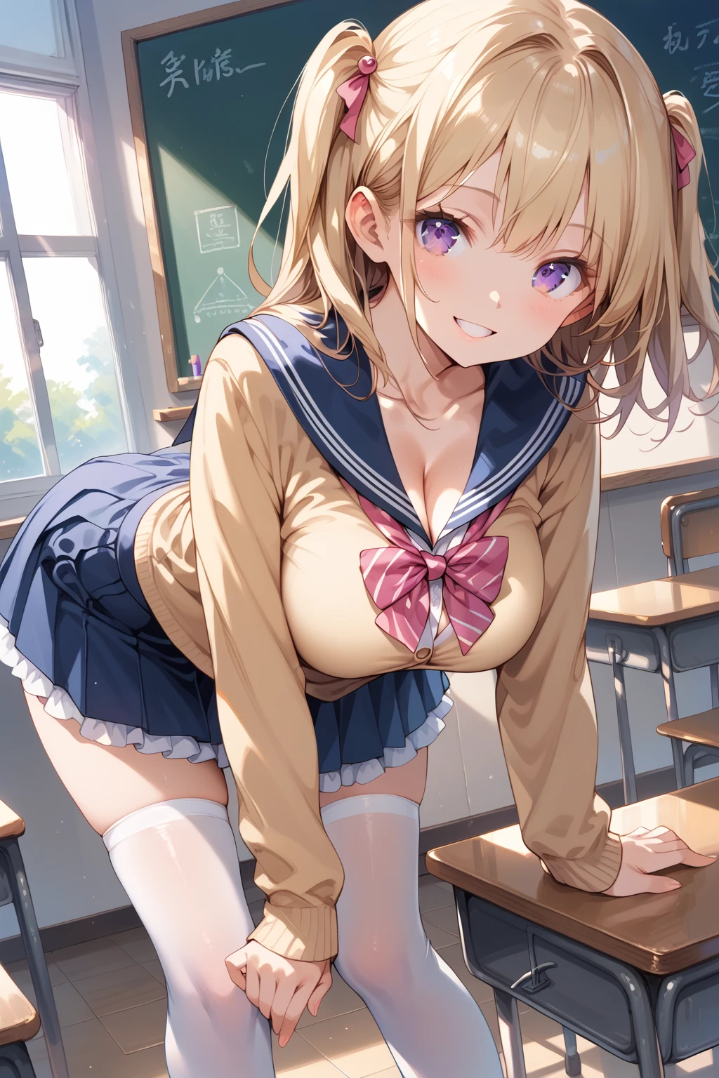 1girl,(Shiina Mahiru,mahiru shiina), bangs,happy smile, smile, Open your mouth,((nsfw,full,serafuku,Sailor suit,Clothes come undone)),Real Summer,Daytime,sunny,My hair is blowing in the wind,whole bodyがイラストに入るように,Slender body,Beautiful nipples,Detailed nipple breaking indoors, School,School building,Destroying the classroom looking at viewer,Beautiful breasts,(nsfw,sit,Wide-open legs,Spread your legs),Medium chest,whole body,Breaking the angle from above (masterpiece:1.2), Highest quality, High resolution, unity 8k wallpaper, (shape:0.8), (Beautiful details:1.6), Highly detailed face, Perfect lighting, Extremely detailed CG, (Perfect hands, Perfect Anatomy),