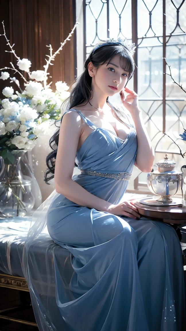 Personifying Tiffany & Co. as the epitome of timeless elegance, envision a figure exuding refined beauty. Dressed in exquisite Tiffany jewelry, they radiate grace and sophistication. The scene is set in a luxurious environment, such as a chic Tiffany store or an elegant event, reflecting the brand's association with luxury. Photography captures the sparkling beauty and exquisite craftsmanship, showcasing the allure of Tiffany & Co. Photography, luxury lifestyle style, emphasizing elegance and sophistication, realistic human like representation, --ar 16:9 --v 5 --auto --s2
