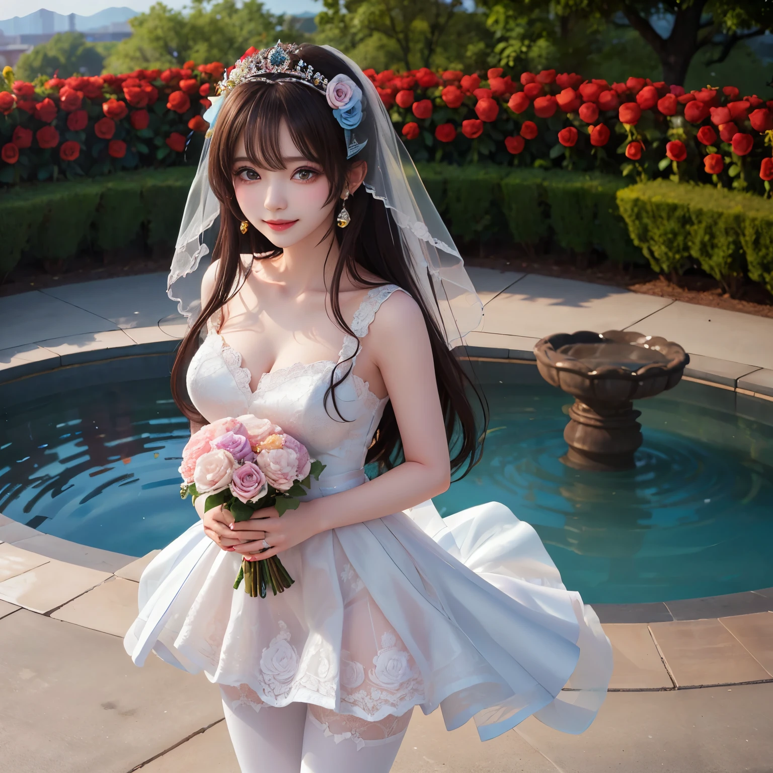 (RAW photo:1.4), (photorealistic:1.7),(fine detail:1.2),(masterpiece:1.3),(best quality:1.4), (ultra highres:1.2), Beautiful face, upon_body, tyndall effect, atmospheric perspective, Dark Studio, Edge Lighting, Two-tone Lighting, (High Detail Skin: 1.2), 8K UHD, DSLR, Soft Light, High Quality, Volumetric Lighting, Candid Photo, High Resolution, 4K, 8K, Background Blur, With Sinister Castle Looming in the Distance, ((Detailed Wedding Dress with Flowers)), Long White Gloves, ((White Lace Wedding Dress)) Chinese Woman, 25 years old, Single eyelid, Long hair