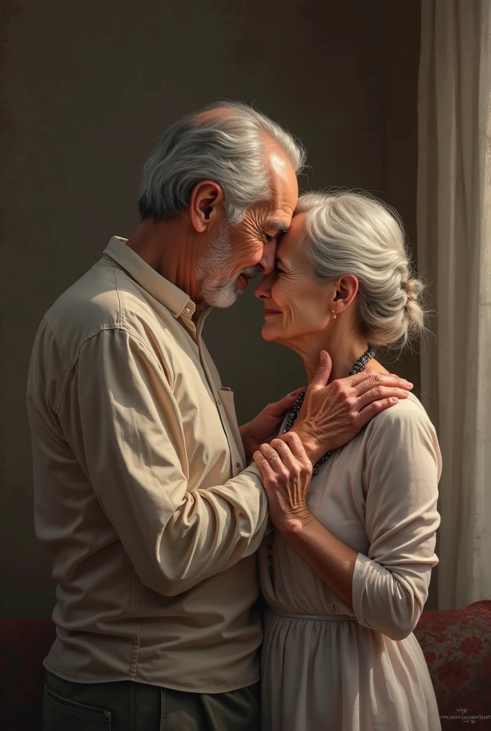 Realistic photo of woman and man hugging each other, 2guys, Family of Japan, Elderly women and young people, (The woman is an 85-year-old gray-haired old woman:1.4), The man is a 20-year-old adolescent, ２The relationship of a person is grandmother and grandson,  hug, Sense of cleanliness, Collar shirt, Chino Pants, professional photograpy, Shot with Canon EOS R6 Mark II, Photograph Taken on Nikon D750, Japanese Models, (masutepiece, of the highest quality, Ultra-detailed, Very delicate and beautiful, Highly detailed, High quality, The highest image quality, 4K, 8K,), (Photorealsitic, perfect anatomia:1.5),  Bewitching smile, (Double eyelids:1.2), mesmerizing eyes,