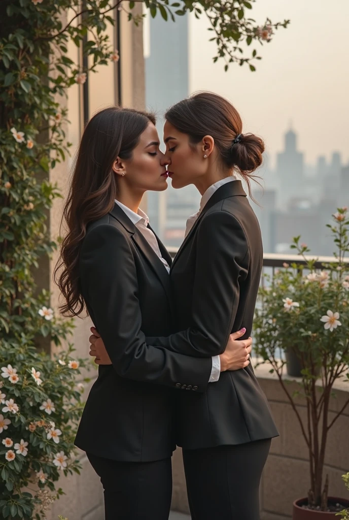 desperate women intensely kissing women, authentic (kind and tender) good woman wearing a short blazer with a very very detailed (long (fully pleated) full circle skirt) and (simple) low heeled office shoes, very very intricate hyper-detailed symmetric (attractive graceful young feminine face) with (sad, tired eyes and a shy smile), full of empathy and compassion and love, (pronounced (feminine) features), (highly detailed ultra accurate realistic) hands and fingers, (windy conditions and wind blowing), epic composition, highly detailed attributes, highly detailed atmosphere, (35mm f1.4 Kodak portra 400 photograph), extremely high quality RAW photograph, detailed background, intricate, Exquisite details and textures,