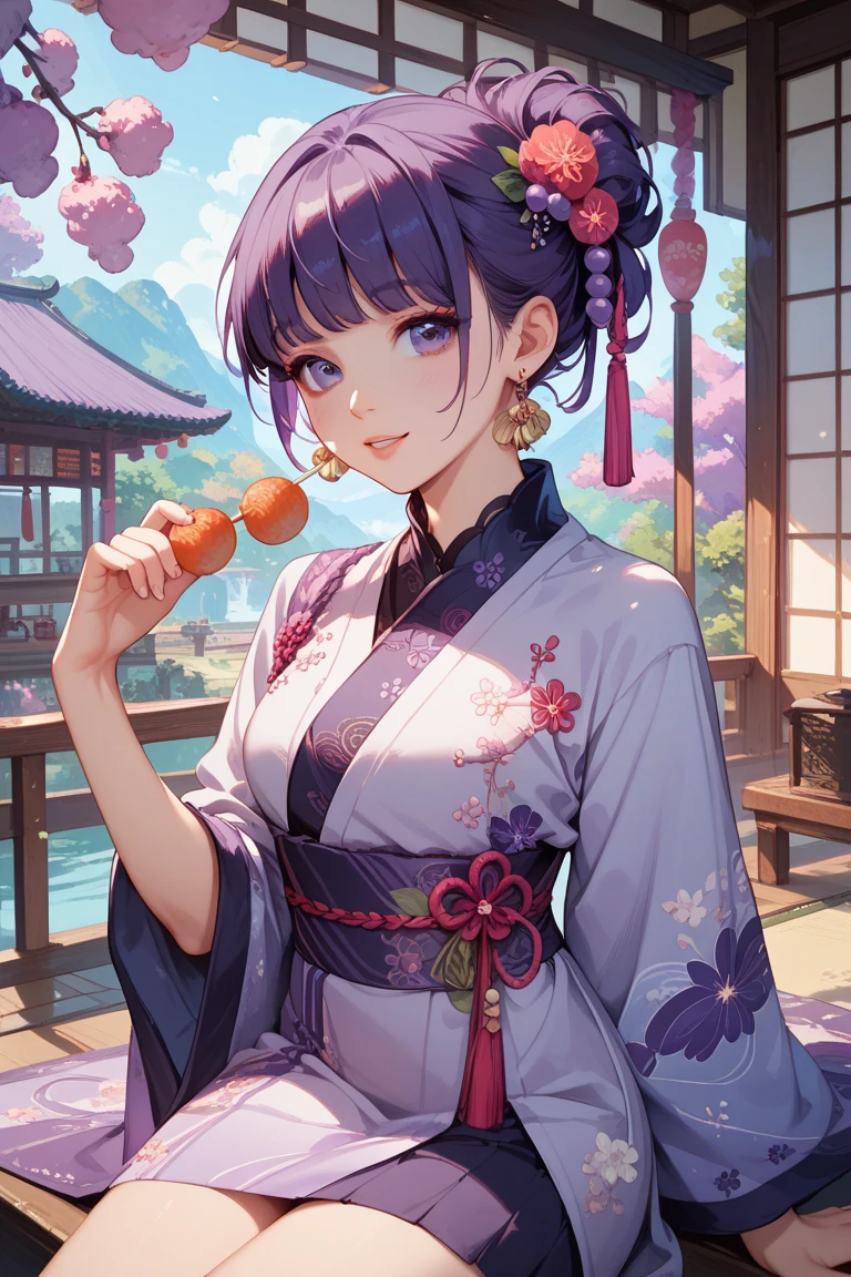 (Masterpiece, Yokomitsu, Fine and Beautiful Eyes: 1.2), Masterpiece * Portrait, Realistic, 3D Face, Shining Eyes, Glossy Hair, Lustrous Skin, Solo, Looking at the Camera, Full Body, Kimono, Fluffy Kimono, ((Kimono Open to Chest)), No Underwear, Panties, 3D Eye Makeup