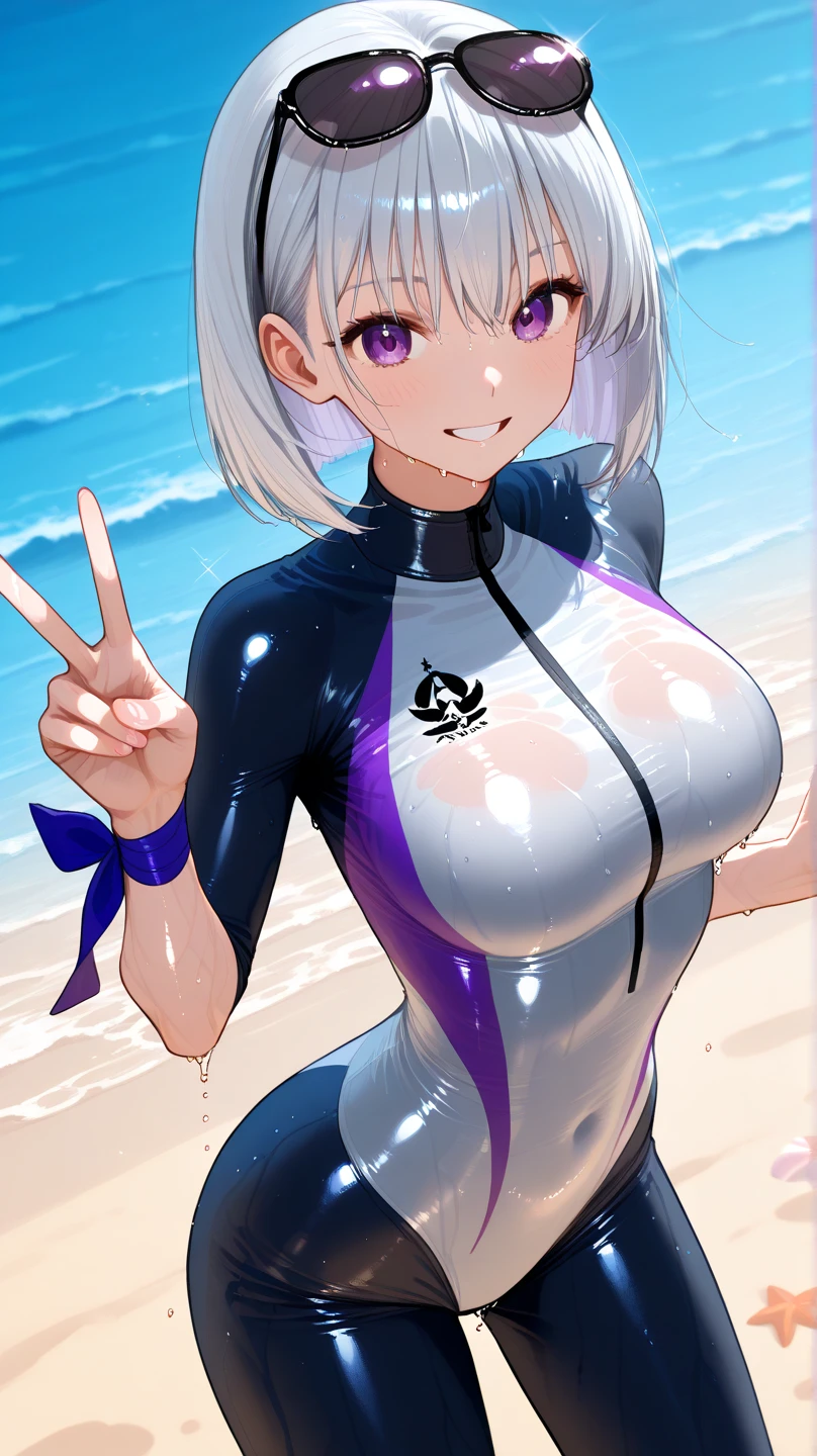 1woman, tan, tanned skin, swimsuit, V-shaped swimsuit, tiny swimsuit, revealing too much skin, exposing navel, no underwear except for ultra-thin V-front micro plunge., ((Only ultra-thin V-front micro plunge)), ((Only black ultra-thin V-front micro plunge))