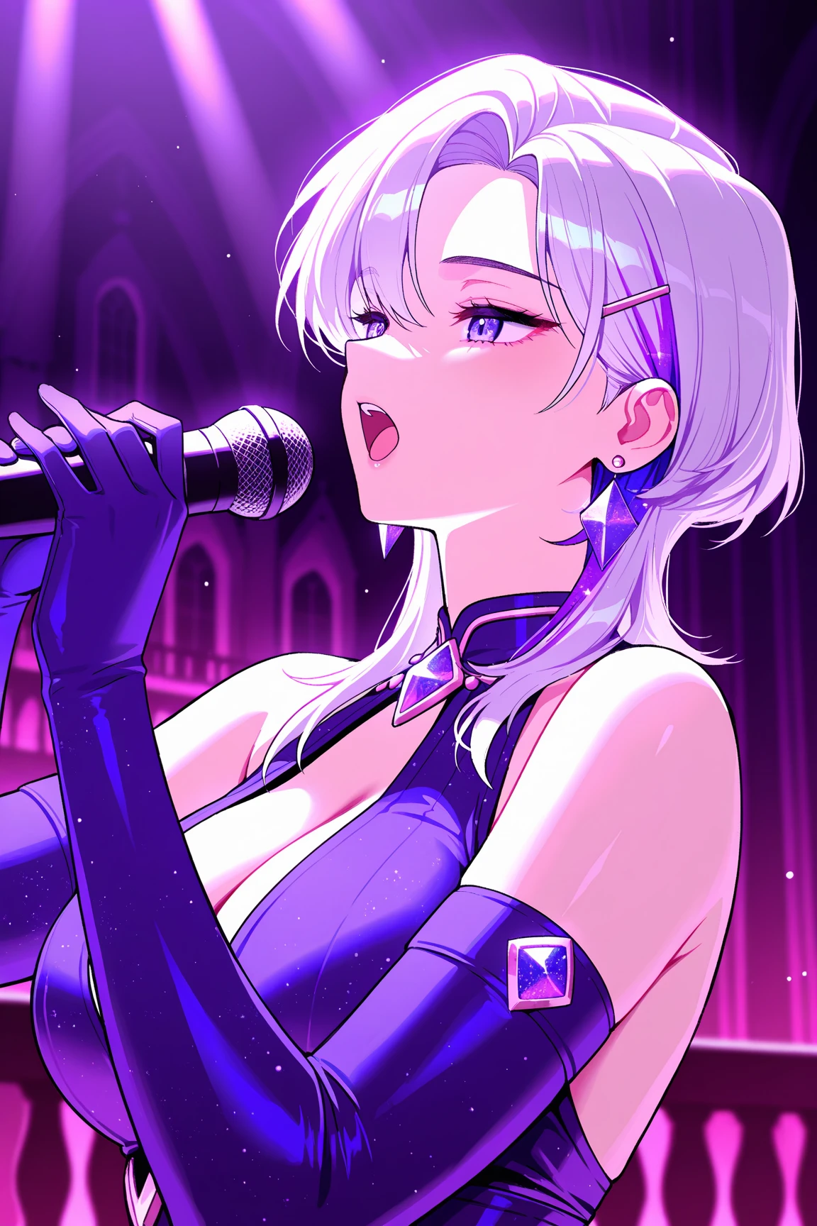 ((best quality)) , ((masterpiece)) , (detailed),A cartoon woman holding a microphone