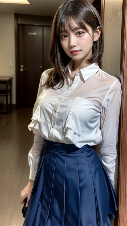 ((((Unusual hairstyles))))、Earrings、Collared shirt、、((((Blunt bangs)))) ((Short bangs))、Shorn bangs、(((Inside a stylish secondhand clothing store)))、(masterpiece、highest quality、In 8K、32k、masterpiece、Super huge 、超A high resolution、Impressionism、Realistic:1.2)、Cowboy Shot、Sharp focus、Beautiful face with detailed background of face and eyelids、blue sky、Glowing Skin、Sharp pupils、Realistic eyes and beautiful face、Blurred Background、Beautiful 28 year old girl、Glowing Skin、(((bright and beautiful hair)))、iris、(((Simple blouse)))、(Knee-length skirt)、(I see a very small Scanty.:1.45)、Thighs Thighs Thighs Thighs、curve、Dynamic pose、Powerful composition、((Calm expression))、((Happy expression))、sweating、((White blonde hair color))、Lace panties、((Source order))、High nose、(Small Mouth)、Skirt tearing、((Grab the skirt))、stockings、Pubic hair is visible、clerk、(Wearing a name tag)、((Panties in various pastel colors))