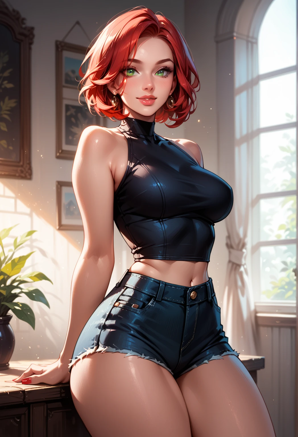 RAW Photo, DSLR, professional color graded, BREAK portrait photograph of girl Amouranth, (makeup, eyeliner:1.2), choker, wearing sexy tight open shirt with denim pants and leather jaket , huge brests ,big butt, see through dress,red hair, slim legs, sexy body, ((sit on couch)), ((roses in the background)), sharp focus, HDR, 8K resolution, intricate detail, sophisticated detail, depth of field, analogue RAW DSLR, photorealistic, looking at viewer,