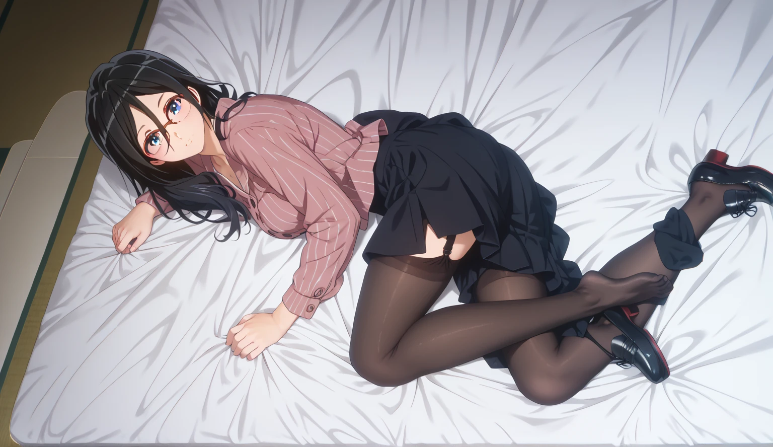 (table top, highest quality, High resolution, , perfect pixel, 4k,), 1 girl, single, alone, Beautiful woman、I could see the whole body、 ((wavy middle hair, bangs, brown hair)), ((brown eyes, beautiful eyelashes, realistic eyes)), ((detailed face, blush:1.2)), ((smooth texture:0.75, realistic texture:0.65, realistic:1.1, Anime CG style)), medium breasts, dynamic angle, perfect body, ((, female teacher, , earrings、necklace、turtleneck sweater、beige flared skirt、black knee high stockings、open both legs wide、、shy smile、sit on the floor、leaning forward)), upper grade、、、evening、、(pink lace panties are visible、、(Bring your chest and arms together、Lift up your skirt and show your panties、The wind blows up my skirt)、angle from below)、