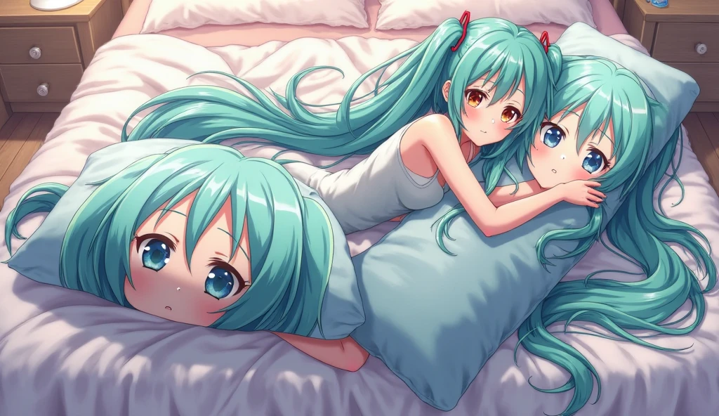 2 girls, Hatsune Miku ,ririchiyo,,comforter, Masterpiece, Best Quality