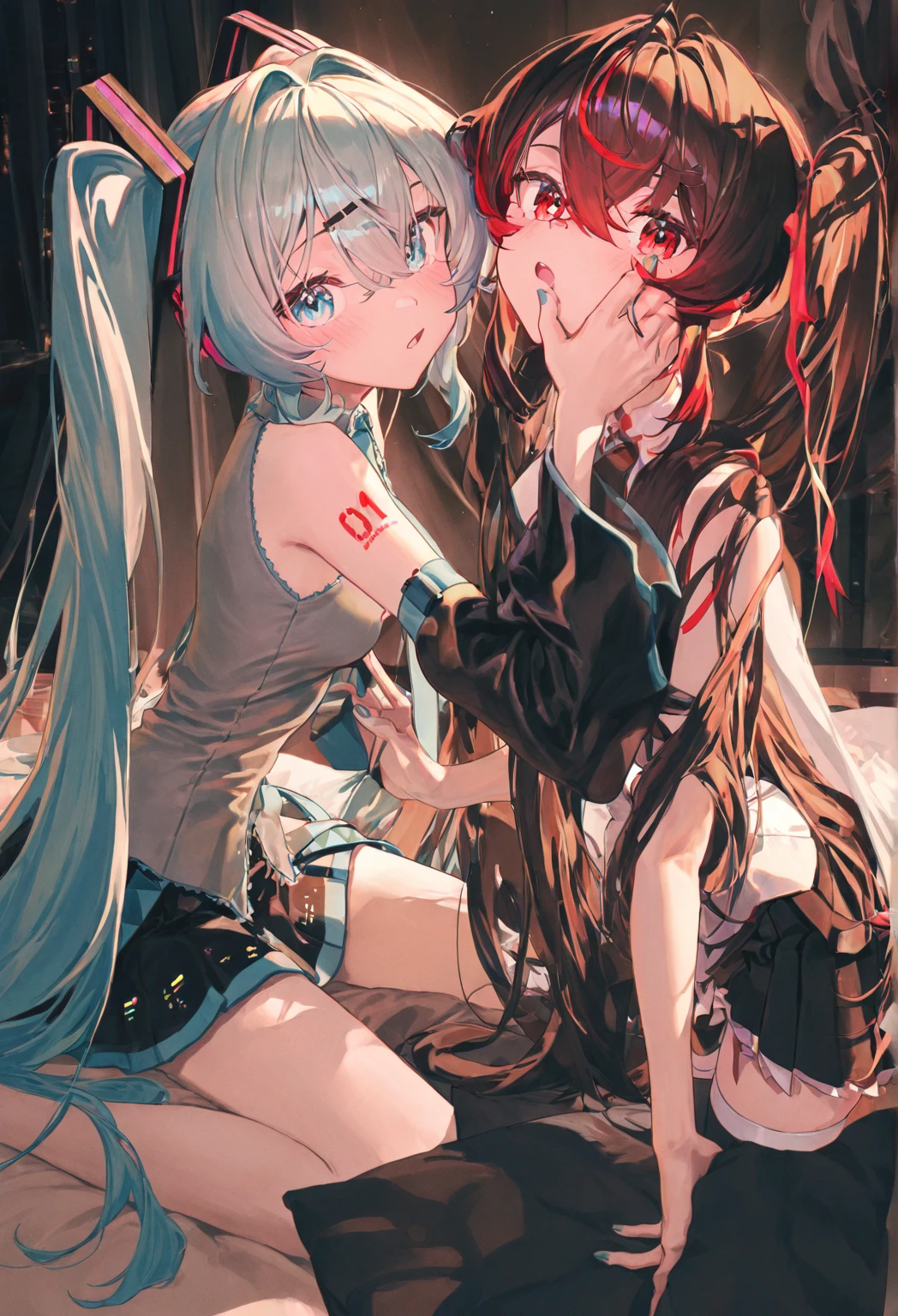 Kisara | Kiss of the Contract | kisara (Engage Kiss) teeth、anime、character、girl、anime，1girl kisara hair ribbon、Gray sailor suit, red ribbon, white skirt、smile，美しいgirl，Pink Hair，Bandage leg　