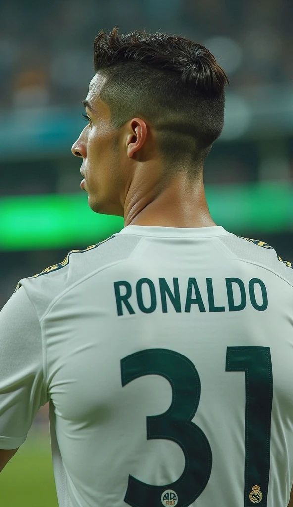 Create a soccer player with his back turned to me and the name AFQ.RONALDO