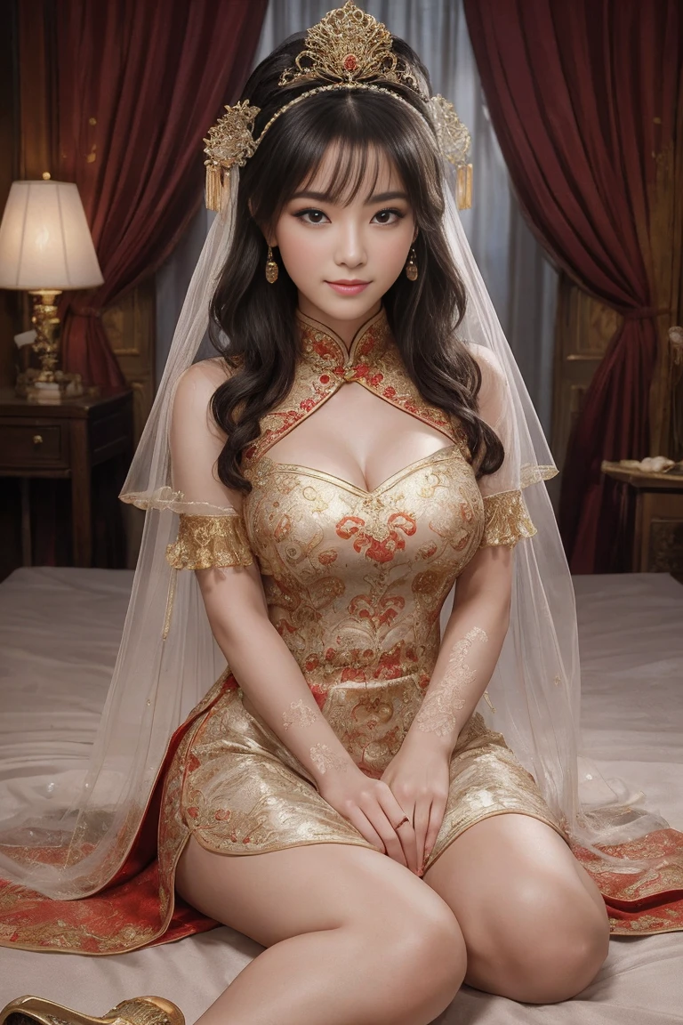 Realistic semi-close portrait image of curious woman retro 60s nostalgia, Prime Time,, 35mm Female Portrait,Gold embroidery. warm color. Vivid. Realistic. Carefree happy joy bokeh background. Quiet aesthetics. Soft lighting. Artistic lighting. Feminine elegance.Facing forward、Photo of your face