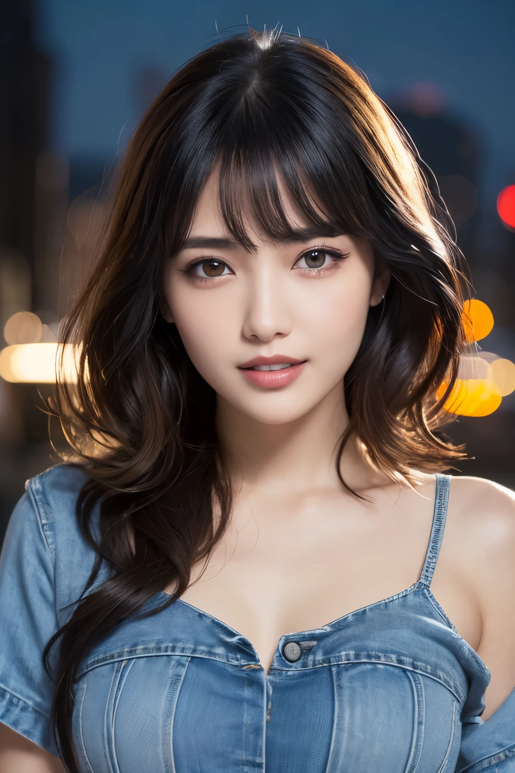Hair blowing in the wind、Wet Skin、Wet Hair、Wet clothes、Rainy Shinjuku,A woman with a cute face like a Japanese idol, 15 years old、(Cleavage),((Cinema Lighting),(Natural light),(High level of artistry),(artistic),(Indistinguishable quality from the real thing),{{RAW Photos}},{{Genuine}},High resolution,masterpiece, beautiful, Handsome Tomboy, Looks like a salon model, Cool face, Neutral facial features,