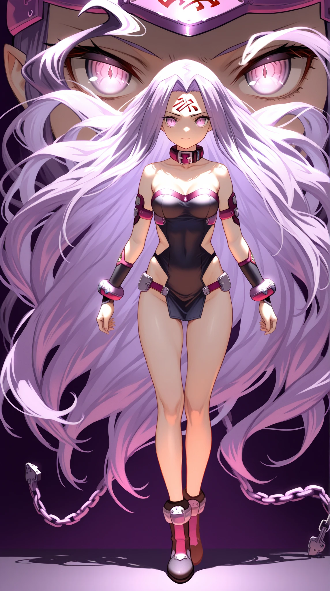 Zerotwo\(Dear in Franks\),tmasterpiece,one-girl,pastelcolor, cyber punk perssonage, Pink Long Hair,deep v big breasts,chest,White latex tights,Bare arms,show legs,Open navel,Slimming the waist, Happy smile, whole-length, legsupms, full bodyesbian:1.3