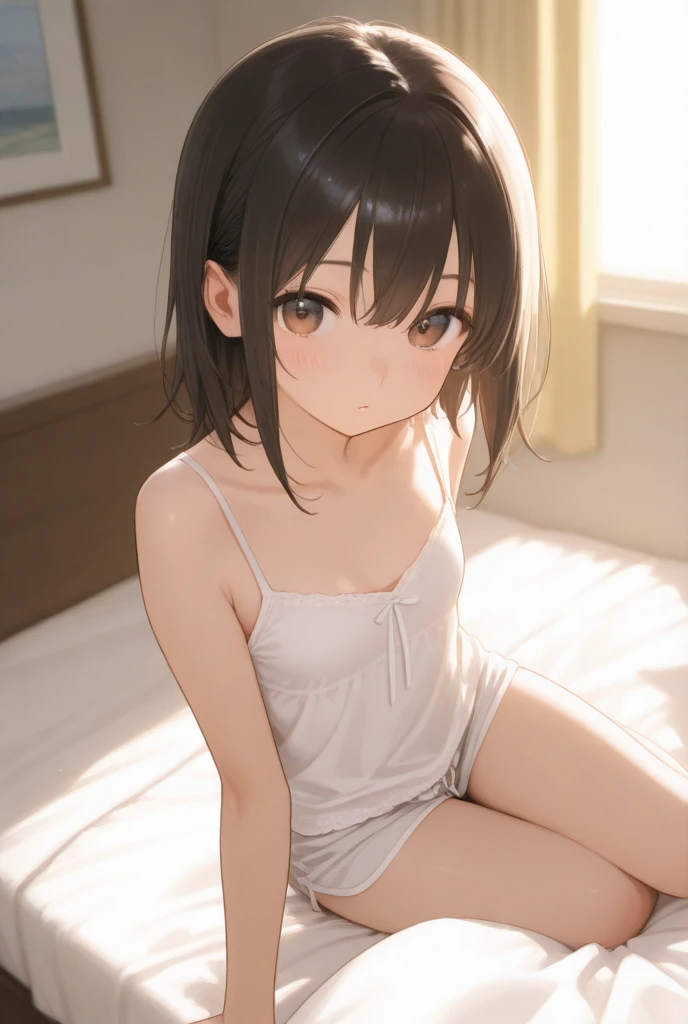 ((((((14 years old))))))、(((A charming face)))、(((Young face)))、(((beautiful girl)))、(((A beautiful woman)))、Beautiful woman、Cute woman、((Innocent face))、((Smile))、((Ultra-detailed face))、((Detailed lips))、((Detailed eyes))、((double eyelid))、(((Beautiful Face)))、(((Beautiful, well-shaped eyes)))、(((Beautiful, well-shaped lips)))、Very Short Hair、ponytail、Pixie cut、BREAK、(((Completely naked)))、BREAK、、BREAK、8 heads、(((slender)))、(((Slim body)))、(((Thin body)))、(((Slim woman)))、(Flat Chest:1.2)、BREAK、Photographic quality、Natural light、(フォトRealistic:1.4)、(Highest quality:1.2)、(Ultra-high resolution:1.2)、8K、RAW Photos、Realistic、High Detail、Film Grain、Detail Skin、Symmetrical、Delicate skin、Real human skin、pores、Super detailed、Detailed、(masterpiece : 1.2)、Thin face、Sharp Face、Small Face、Small face、Narrow shoulders、Small shoulders、Small shoulders幅、Slim shoulders、Narrow shoulders幅、Beautiful Japanese Woman、Beautiful Korean Woman、Slim womanモデル、Young Gravure Idol、Realistic young gravure idol、Young Sensual Gravure Idol、Young Pretty Gravure Idol、Japanese Model、Young Gravure Idol、((From the knee up))、((She spreads her legs and shows her pussy))、((M-shaped legs))