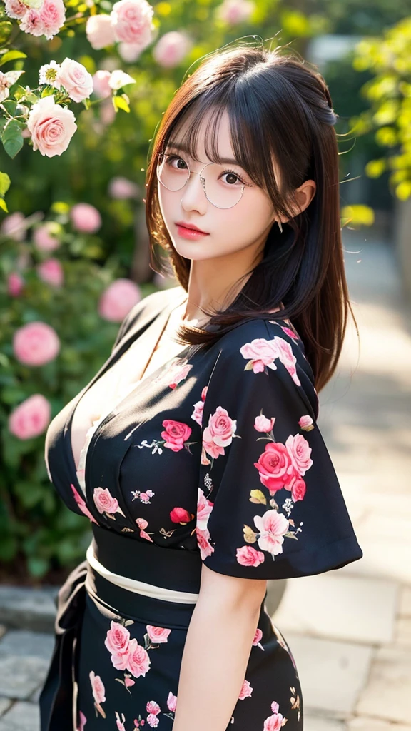Chinese idol girl Brown hair short hair Bright red rouge lips Smokey makeup black mascara Chubby Plump Big Breasts ((Rimless glasses)) Large Breasts 超Big Breasts Big eyes SakuraFubuki ((Polo shirt)) 8K (Cherry blossoms in full bloom at night in the background) たくさんのSakuraFubuki ((Falling cherry blossom petals)) masterpiece Portrait