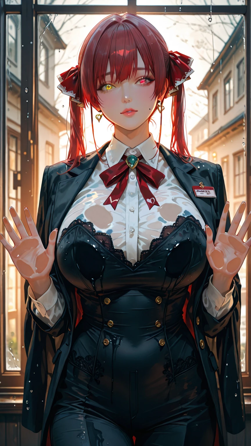 Full body image, completely crowded bus with several men around Princess Zelda in Ultraman costume, squeezing her body, old furry old man with bearded 90-year-old glasses holding her from behind. She has huge breasts, red hair in the wind, light green eyes, her look has a black shirt with white shot and white corset. They are around her to cover up the old man's actions. She's happy giving a beautiful smile and showing off. Anime style, (16k:1.5), (highly detailed), (maximum quality), (maximum resolution), sharp focus.