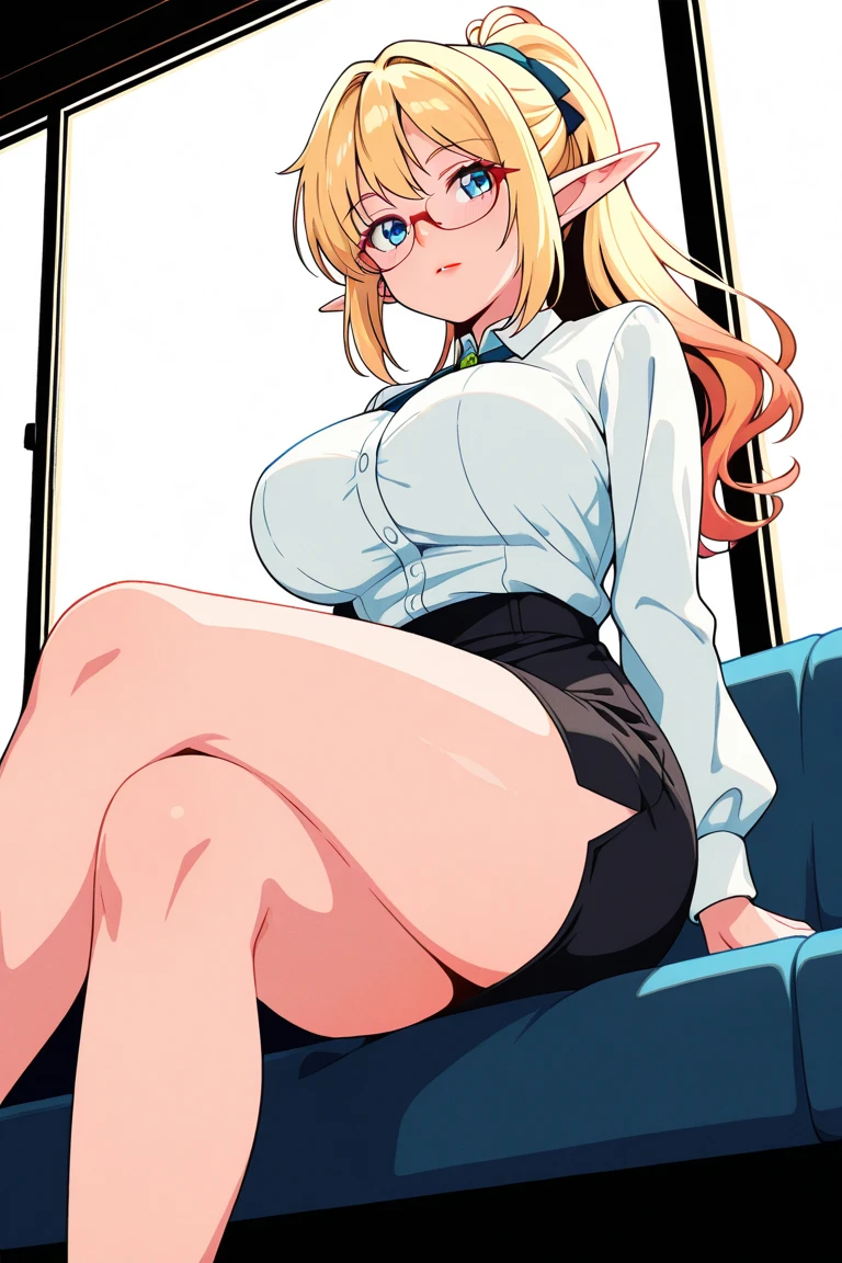 (masterpiece) ,1 girl, show your whole body, girl in office skirt and blue shirt, сексуальная девушка стоит on the knees, on the knees, has sex with a crowd of men, Detailed drawing, top quality, Correct anatomy, Double check your anatomy, Beautiful face, blonde hair, Glasses, unbuttoned shirt, nsfw, four men have sex with a girl, Kiriyu Moeka, Miss President, Thin black tights, high heels, the action takes place in an office, Big Dicks, big breasts, sexy pose of a girl,