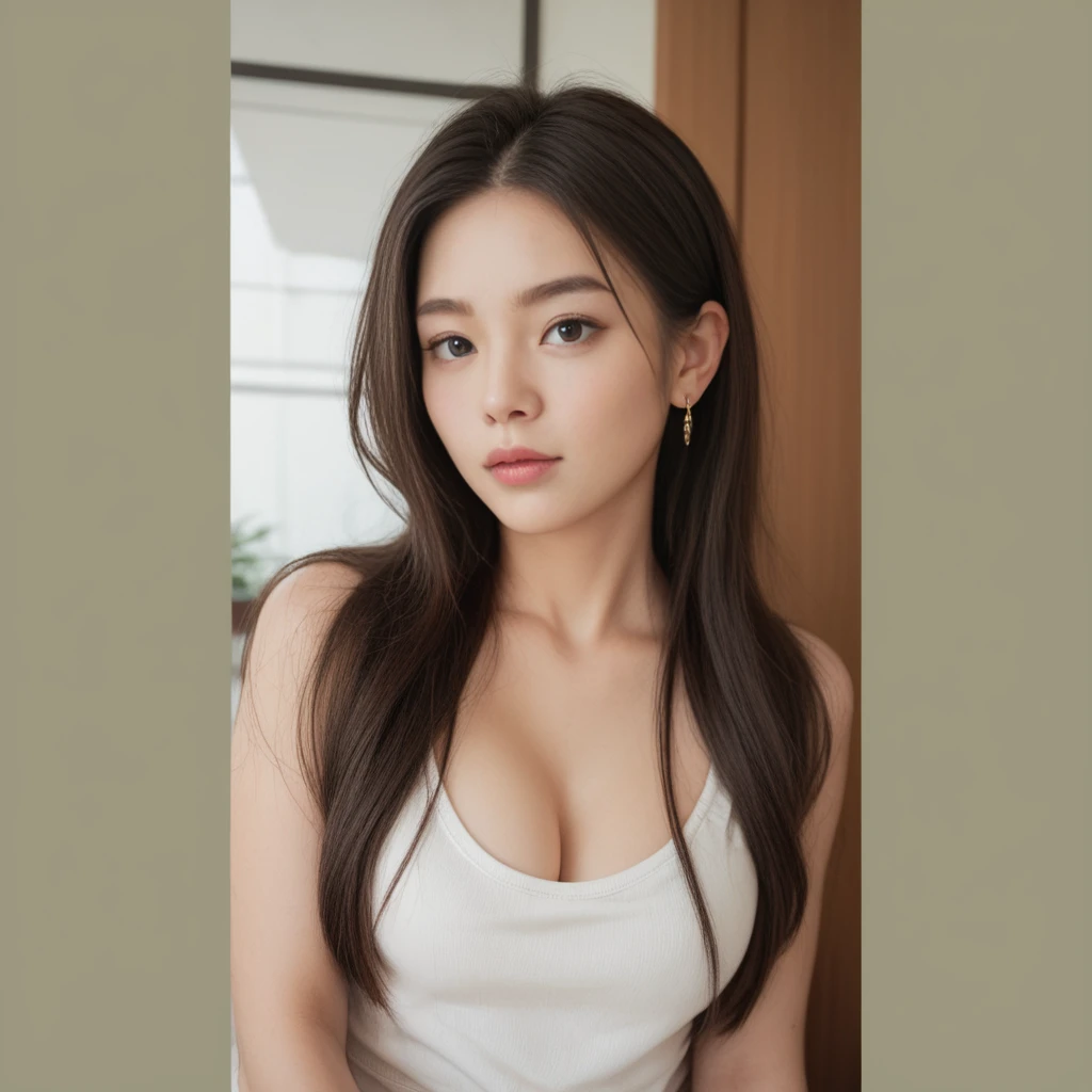 (best qualtiy,A high resolution,tmasterpiece:1.3),A tall and beautiful woman,Slender abs,Dark brown hair in loose wavy styling,nedium breasts,Wear a pendant,white button-down blouse,obi strip,a black skirt,sit on chair(The background is all white),Beautifully rendered details in face and skin textures,Detailed eyes,二重まぶた