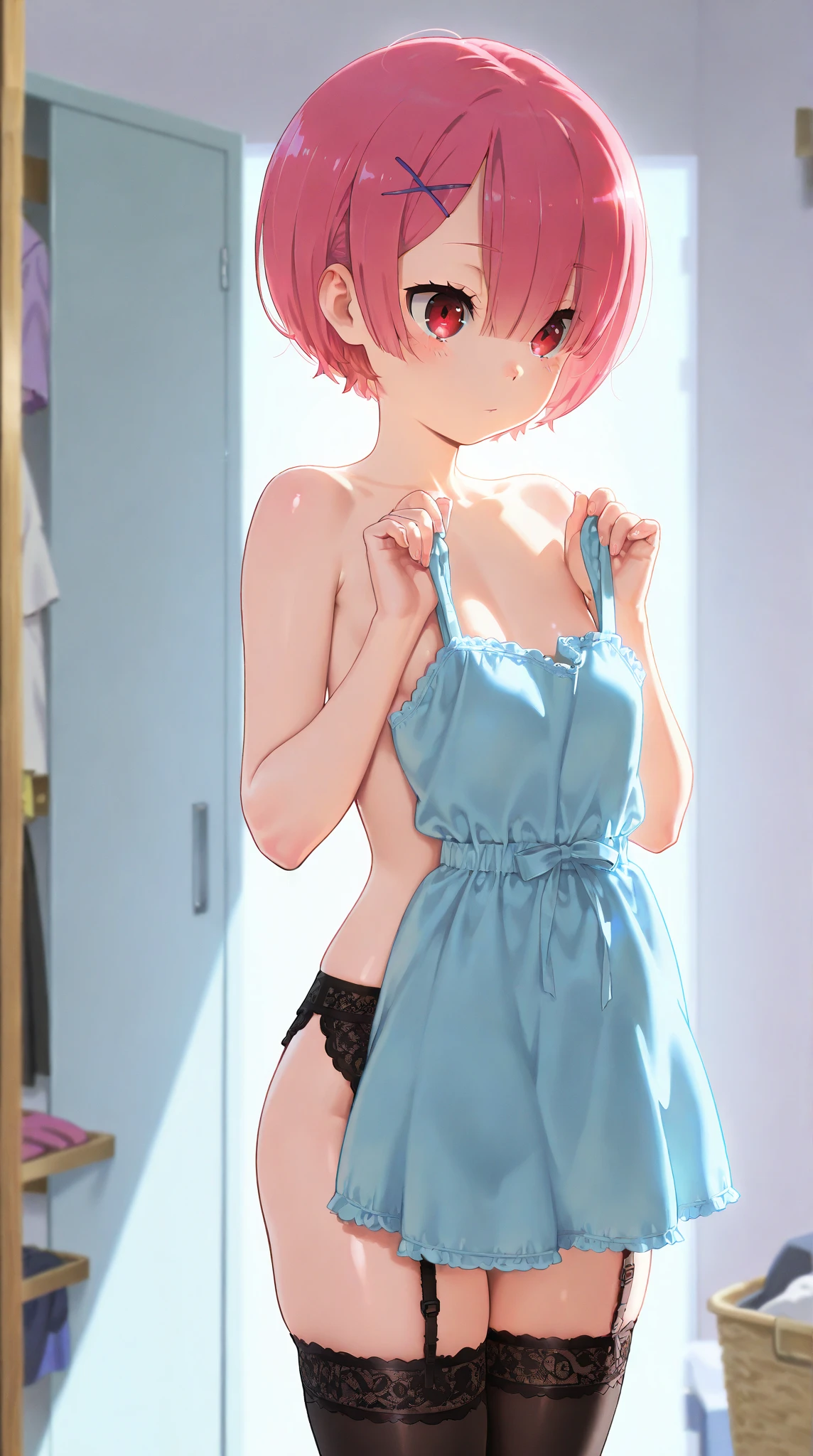 15 year old loves sex、 sexy in a lewd knitted dress、Underboob, small breasts, aroused face, nice hips