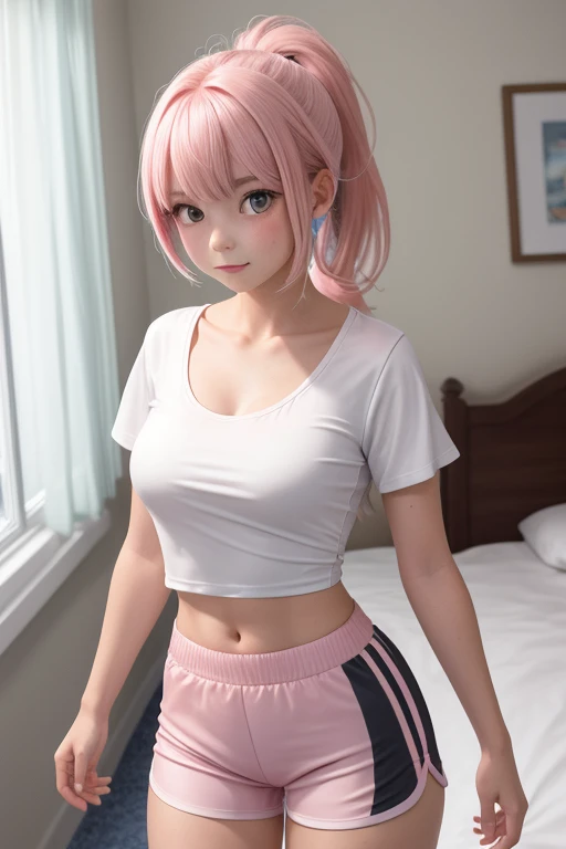 optimum,tmasterpiece,hight resolution,best qualtiy,hyper HD,super detailing,awardwinning,16 K,独奏,(The upper part of the body),anatomy correct,Beautiful cyberpunk girl,cowboy shot、cute face,,a blond、bob cuts、Red ribbon hair ornament、Hairline,((scarlet eyes)),long eyelasher,Hanging eye corners,White skin of the,I'm taking a picture from the front, ((white t-shirts:1.5)), ((Sheer nipples))、Rocket Tits, (Slim body),