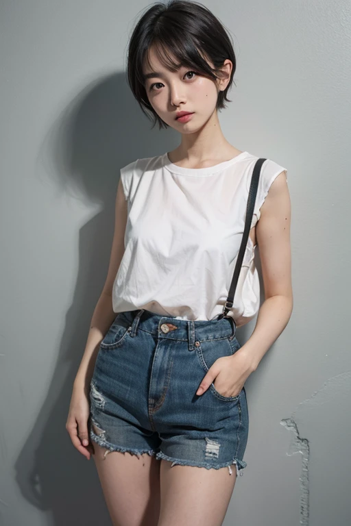 girl in a short jeans asian shorthair