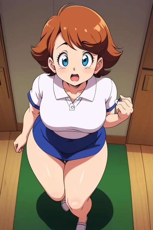 ((Girl having intense l sex wiman:1.3)), One girl, 22 years old, May Pokemon, red bandana, Brown Hair, short hair, Blue eyes, Big Breasleavage, Bounce, Thdoor, 32K,Super detailed,Ultra-detailed, The perfect Mei, Red clothes,Navy blue leggings under a short white skirt, Mei's outfit, whole body, , {{A Pokemon trainer sees May passing by and has Metamon transform into an adult May and engage in intense vaginal sex with her.}}, NSF