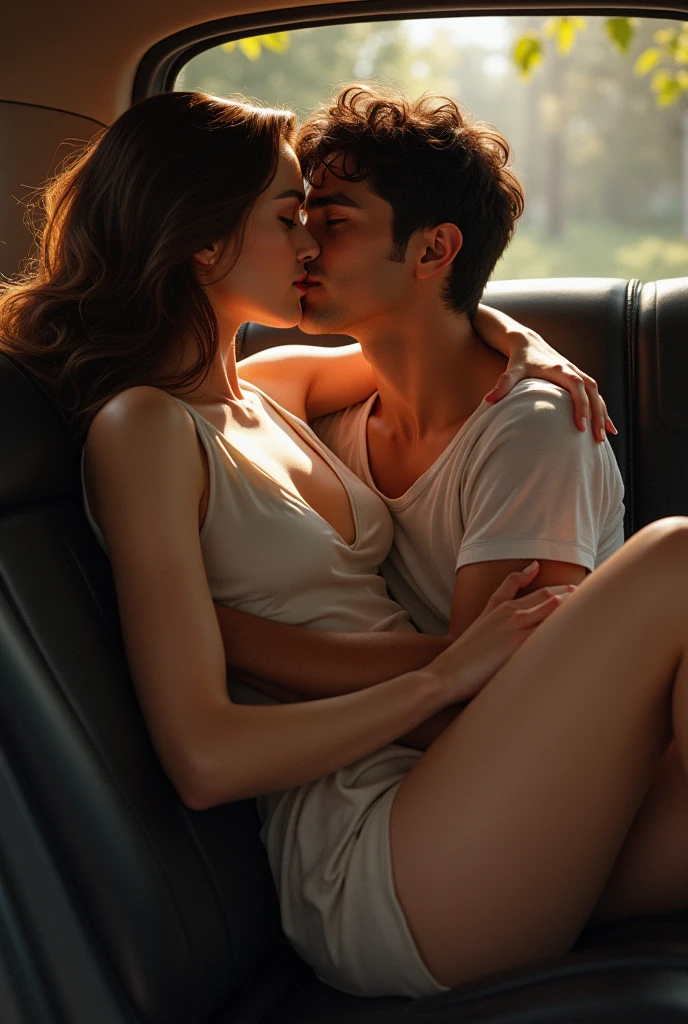 Sexy 30 years young husband having  sex with naughty 55 years mature busty fat wife , car , backseat , full body