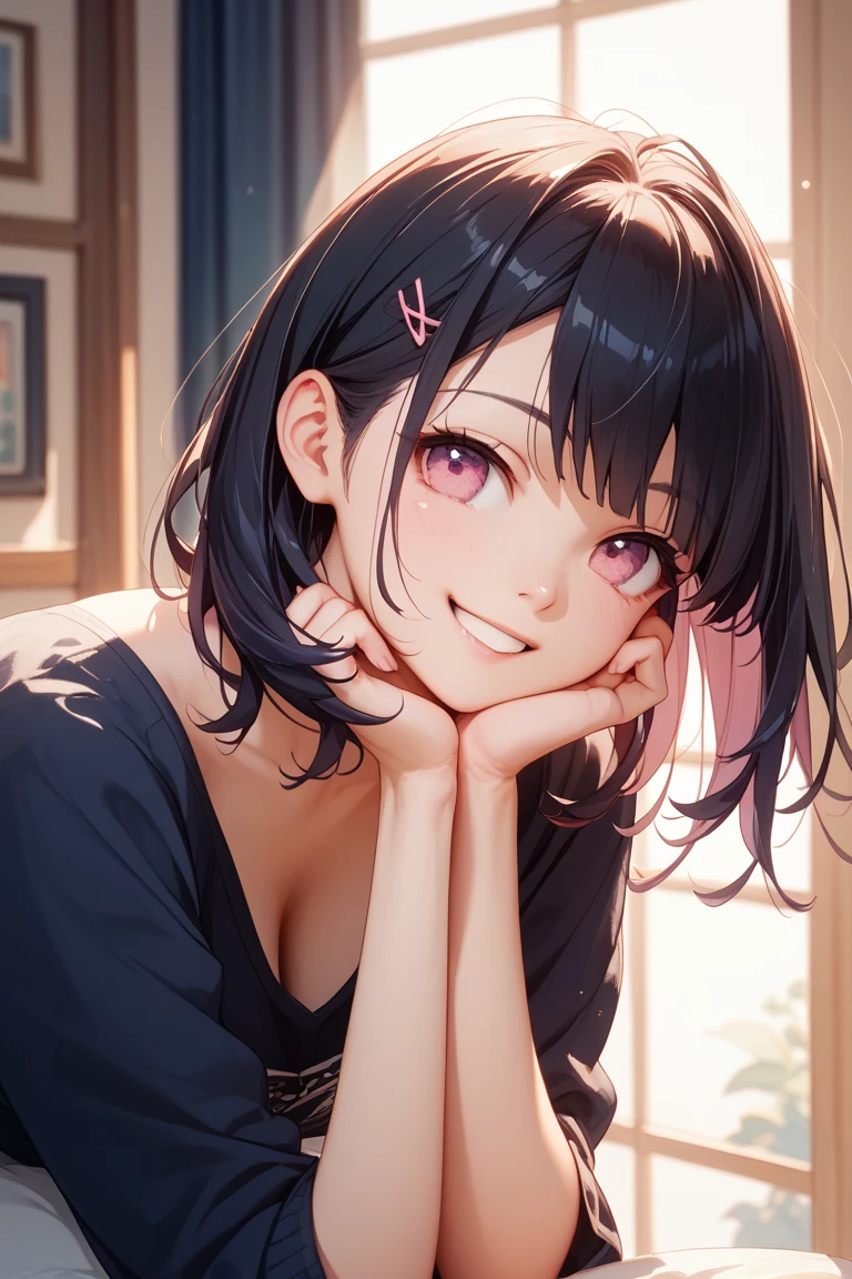 30-year-old female、smile、Short Hair、Blushing、Masterpiece、high resolution、16K、Love Hotel