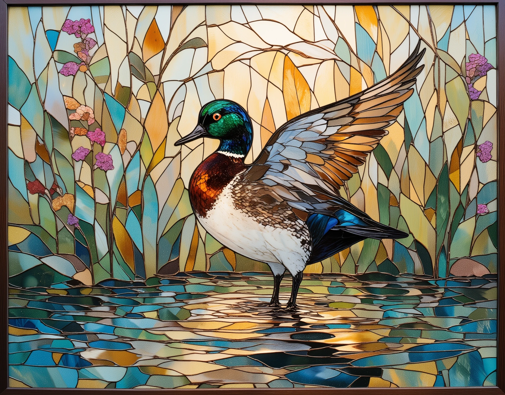 stained glass style、Long-tailed Pintail 
