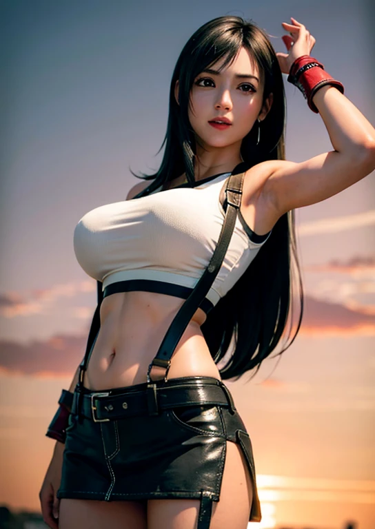 ground View,giantesscity,tifa,giantesscity,giant girl 50000 feet high,Have a pair of ultra long legs,(bending down),((antevert)),a pair of huge breasts,Wearing a pair of Mary Jane heels,A look of enjoyment,standing on a ruins,Beautiful appearance,Exquisite makeup,quality,8k,High quality,Perfect proportion, Cinema lighting,film grain,Fuji colors,8k,textured skin,Super details,high detail,high quality,high resolution,explode,fake smile