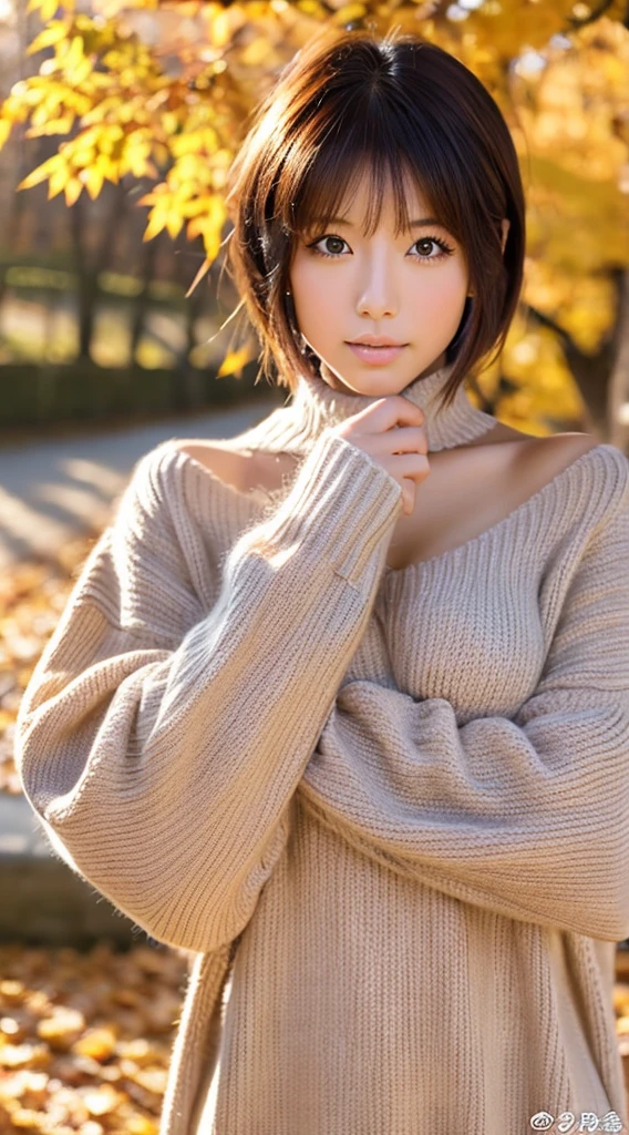 (highest quality, 8k, 32K, masterpiece, Hmm:1.2),１Photo of cute Japanese women lined up, big breasts, very short long hair,Upper body,face focus,extra large_sweater, necklace, simple background, From above, looking at the viewer,
