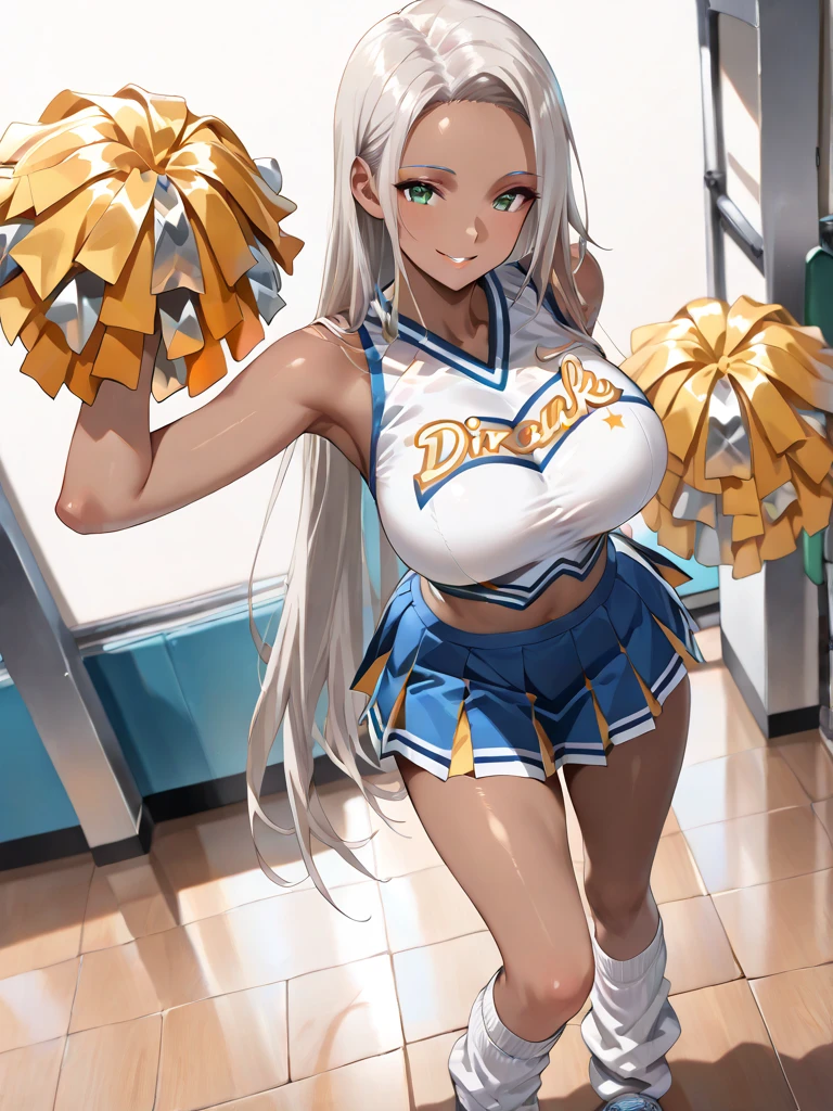 (solo:1.3), (1 skinny cheerleader rooting for viewer:1.2), (violently bouncing large breasts:1.2), cleavage, (dancing violently:1.2), shaking chest, open legs, BREAK, (short cheer uniform), sleeveless, bared stomach, (flapping too short skirt), show off thigh gap, long skinny legs, bared legs, skinny too narrow waist, very short torso, BREAK, nsfw, orgasm, heavy breathing, pussy juice, (coverd erectile nipples), (forced smile but feeling fear)