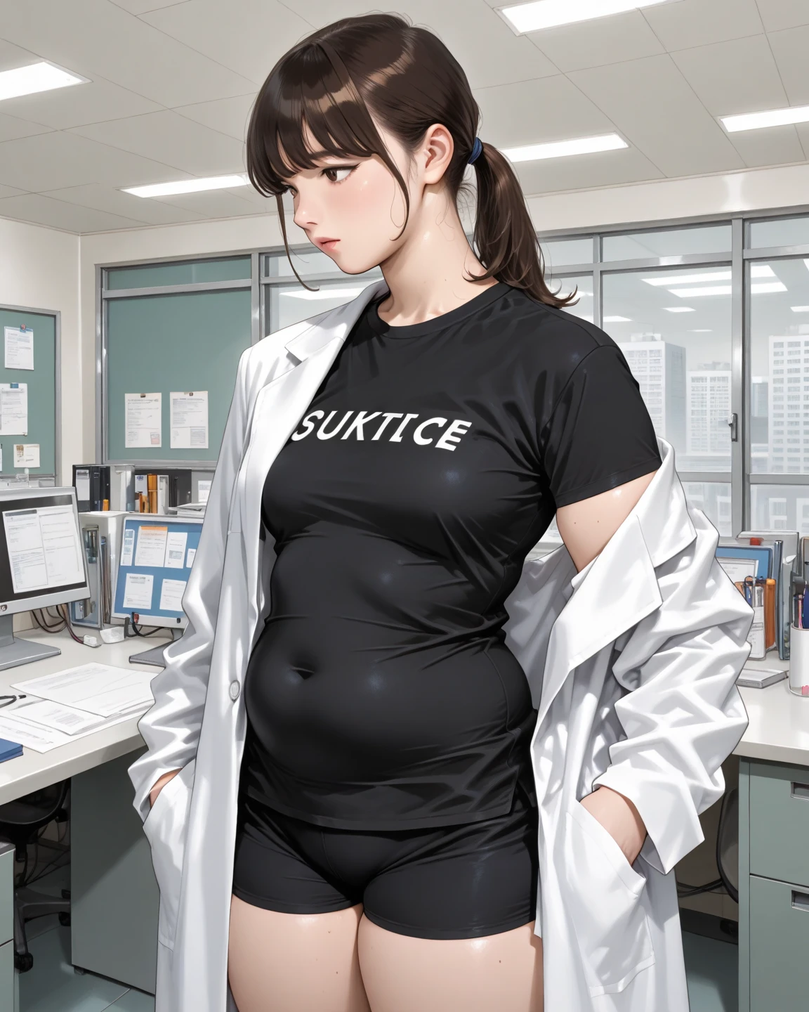 ((Blackhair ponytail))),wear the glasses,a stethoscope hung around her neck,Yellow smoke,Attacked by farts, Attack with farts,)),(attacks the male patient with farts)),((wearing a doctor shirt)),velocity,, (((Yellow smoke is rising ))),((Hip Attack)),((),((Facing this way))),masterpiece:1.2、top-quality)、(the Extremely Detailed CG Unity 8K Wallpapers、ultra-detailliert、Best Shadows)、(细致背景)、(The best lighting、extremely delicate and beautiful)、depth of fields,((Girl fart)),(big fart),(((((There is a male patient and a female doctor.......))))),(((Female doctor attacks male patient in the face with a hip attack..))),(((high-handed female doctor)),(((A male patient who endures pain))),((big boob)),((big butt)),(,((fart text)),(THE TEXT:BBRRPPHHH)),((doctor room))
