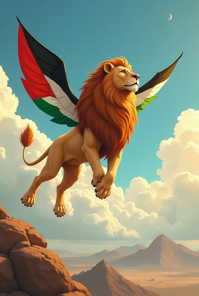 make an animation of a Lion carrying the Palestinian flag walking alongside an eagle carrying the Indonesian flag