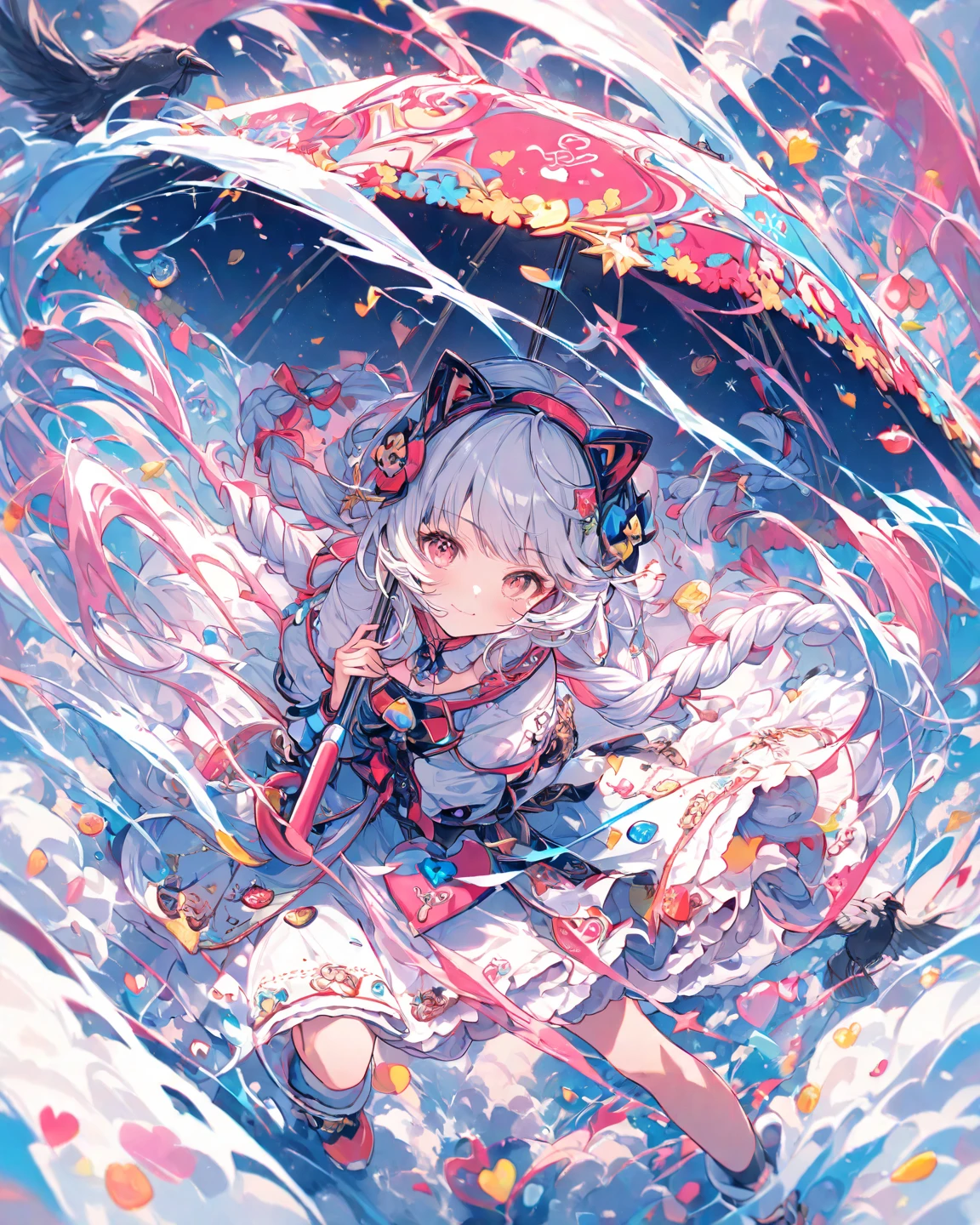 1 girl, masterpiece, best quality, Amazing, beautiful detailed eyes, finely detailed, depth of field, extremely detailed CG unity 8k wallpaper, full body, white hair, cat girl, loli, ghotic dress, red ribbon, (animal ears, cat ears, cat tail), village, red eyes, long hair, very long hair, (ultra-detailed),(detailed light), hair ornament.
Butterfly