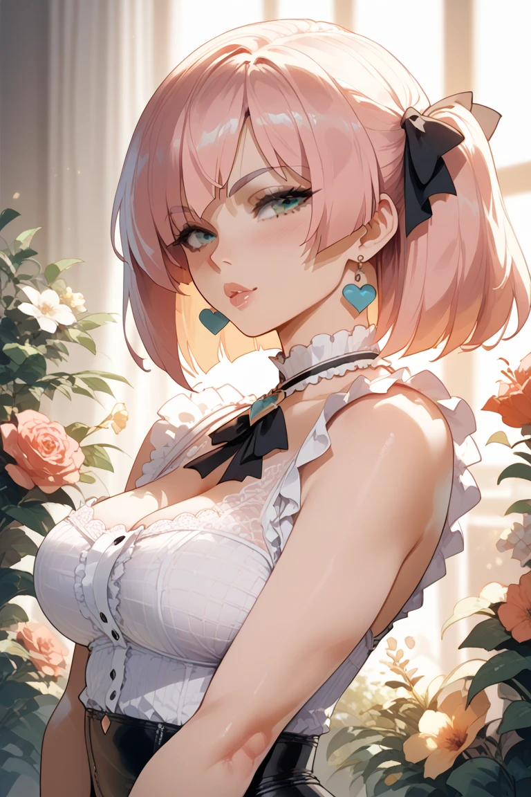 (((masterpiece))), (((best quality))), ((ultra-detailed)), (highly detailed CG illustration), vinsmoke reiju, , (masterpiece:1.5), Detailed Photo, Sexy, (Best Quality: 1.4), (1girl), Beautiful Face, (Pink Hair, short Hair: 1.3), Beautiful Hairstyle, beautiful detail eyes, (realistic skin), beautiful skin, absurd, attractive, ultra high resolution, high definition, (sexually aroused:1.5), Pinkish white skin, cool white light, sexy pose, Beautiful , white background, pink soft white light, Wear a white dress, (Hair covering right eye:1.5), 